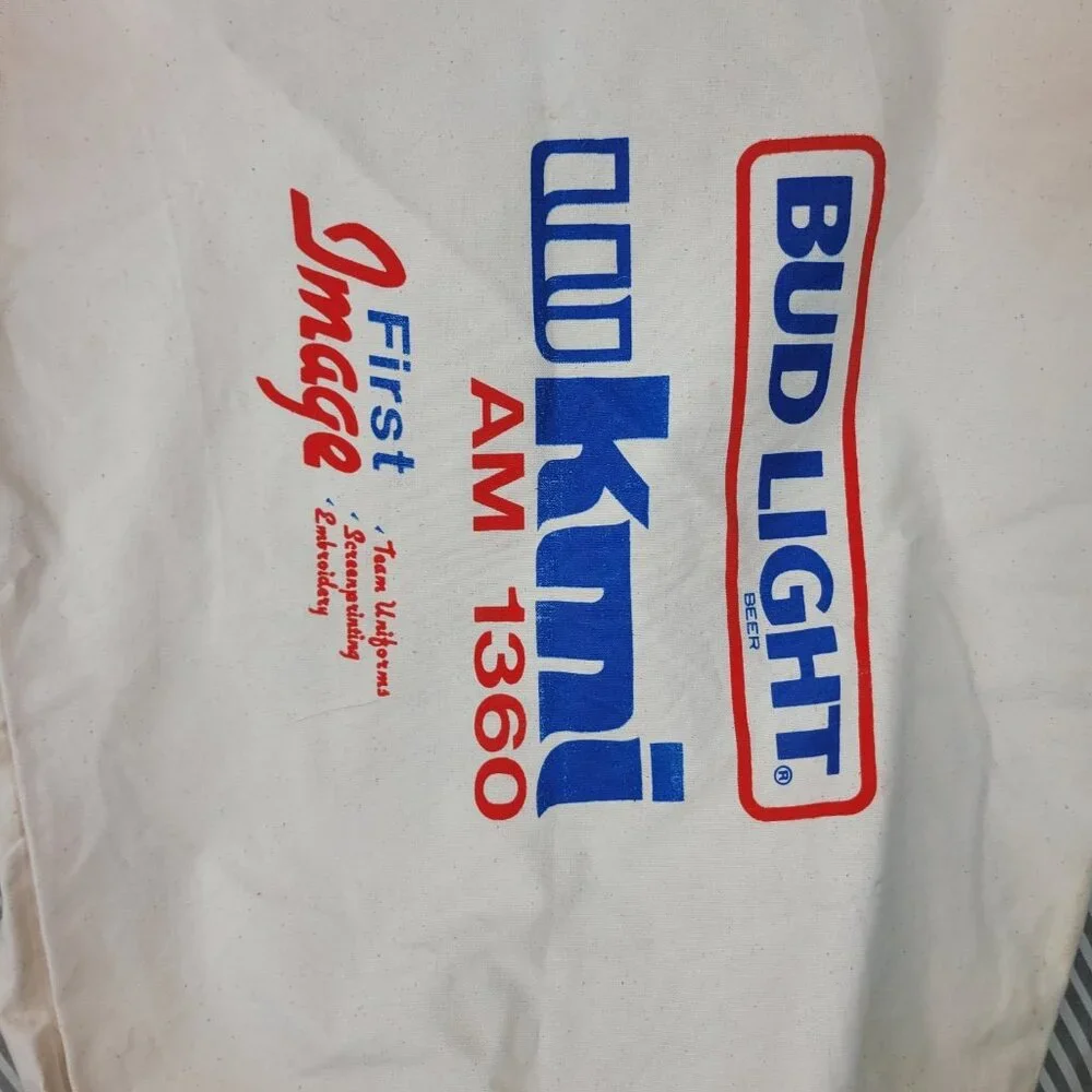 Vintage Bud Light Promo Duffel Bag Large Canvas Advertising 80s Kmi AM Radio